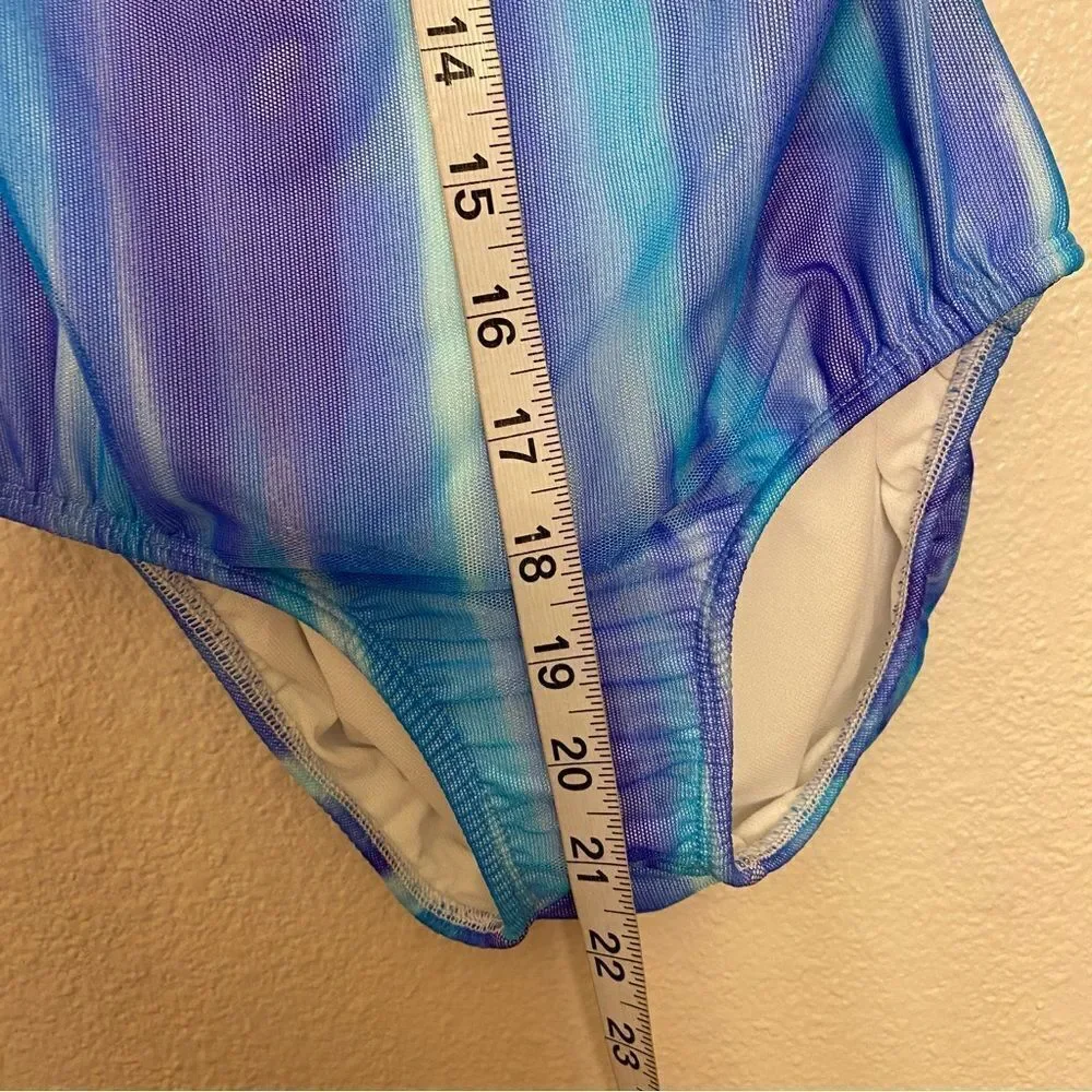 LA designs Custom Solo rhinestoned Dance Costume Leotard blue mesh LC XLC